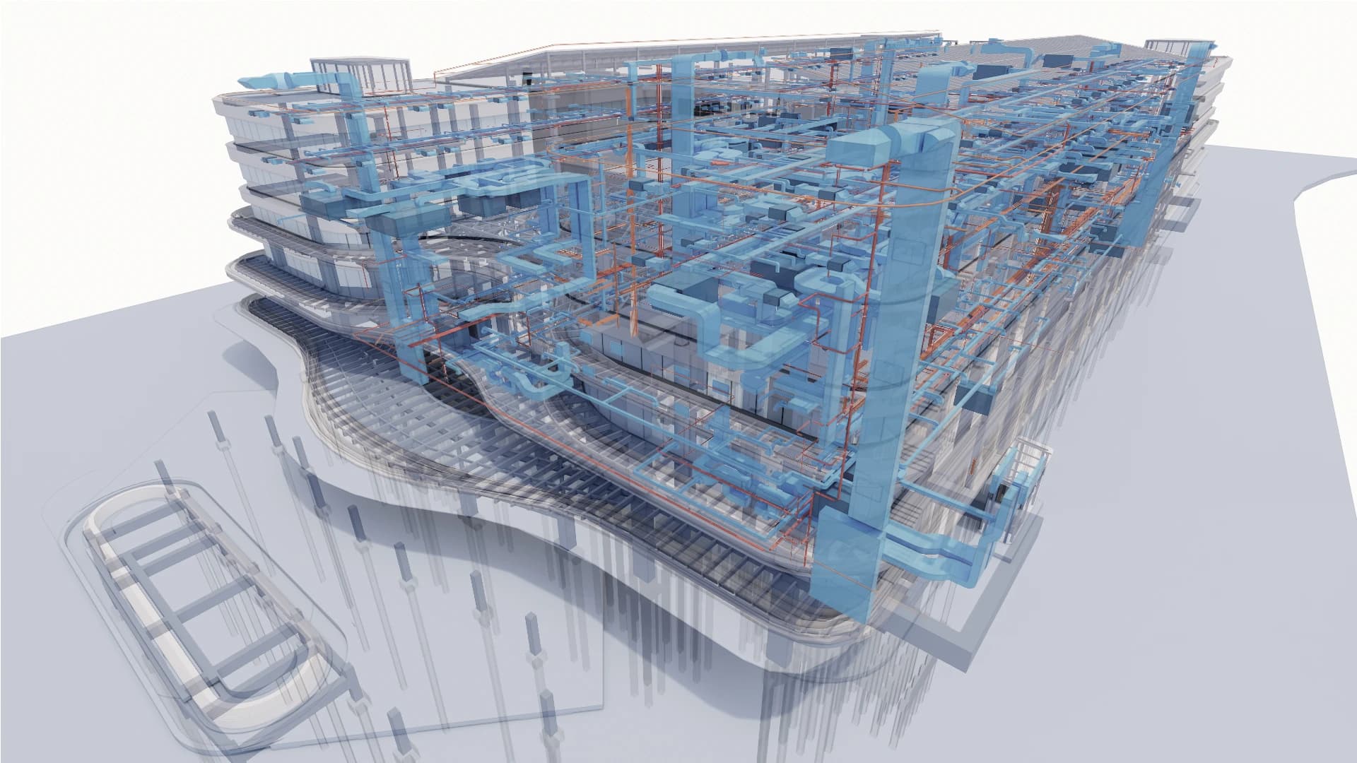 BIM coordination view showing major MEP systems within the Bumrungrad International Hospital Phuket project.