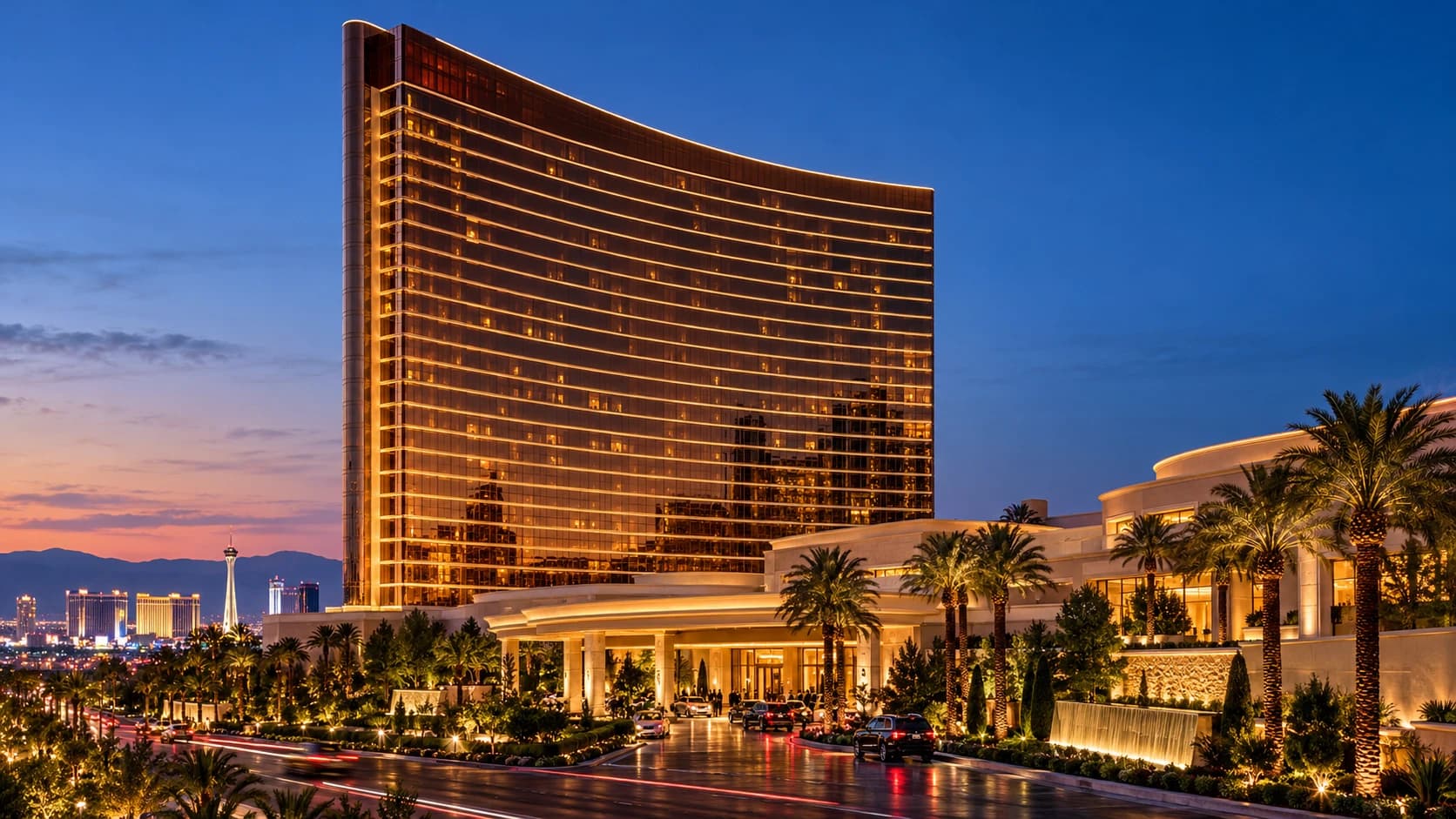 Encore at Wynn Las Vegas tower and resort at dusk in Las Vegas, Nevada.